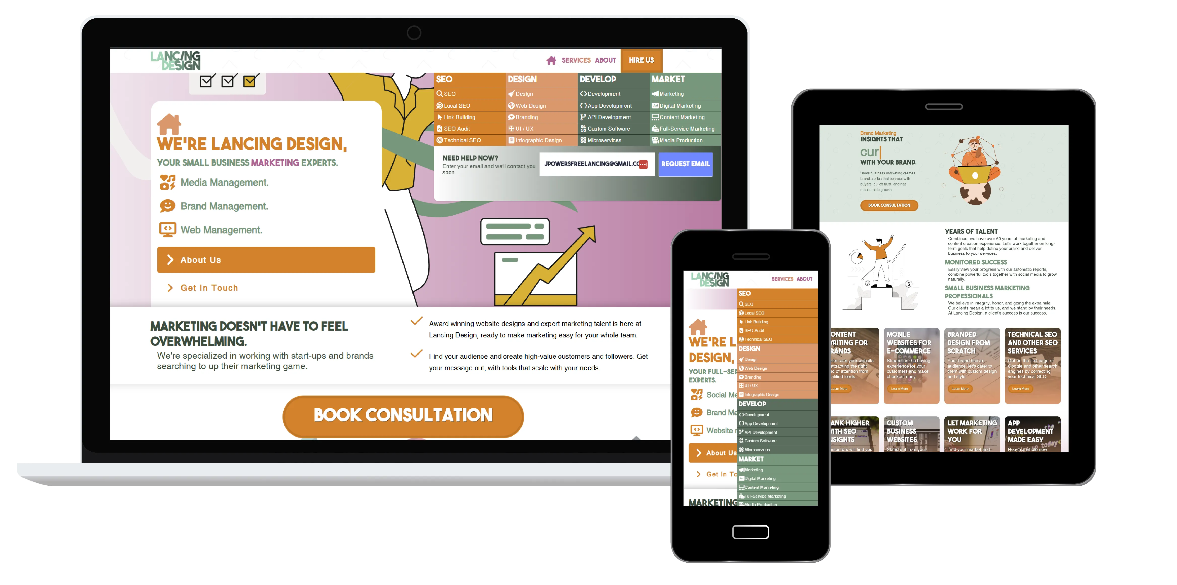Lancing campaign creative and service storytelling shown across devices
