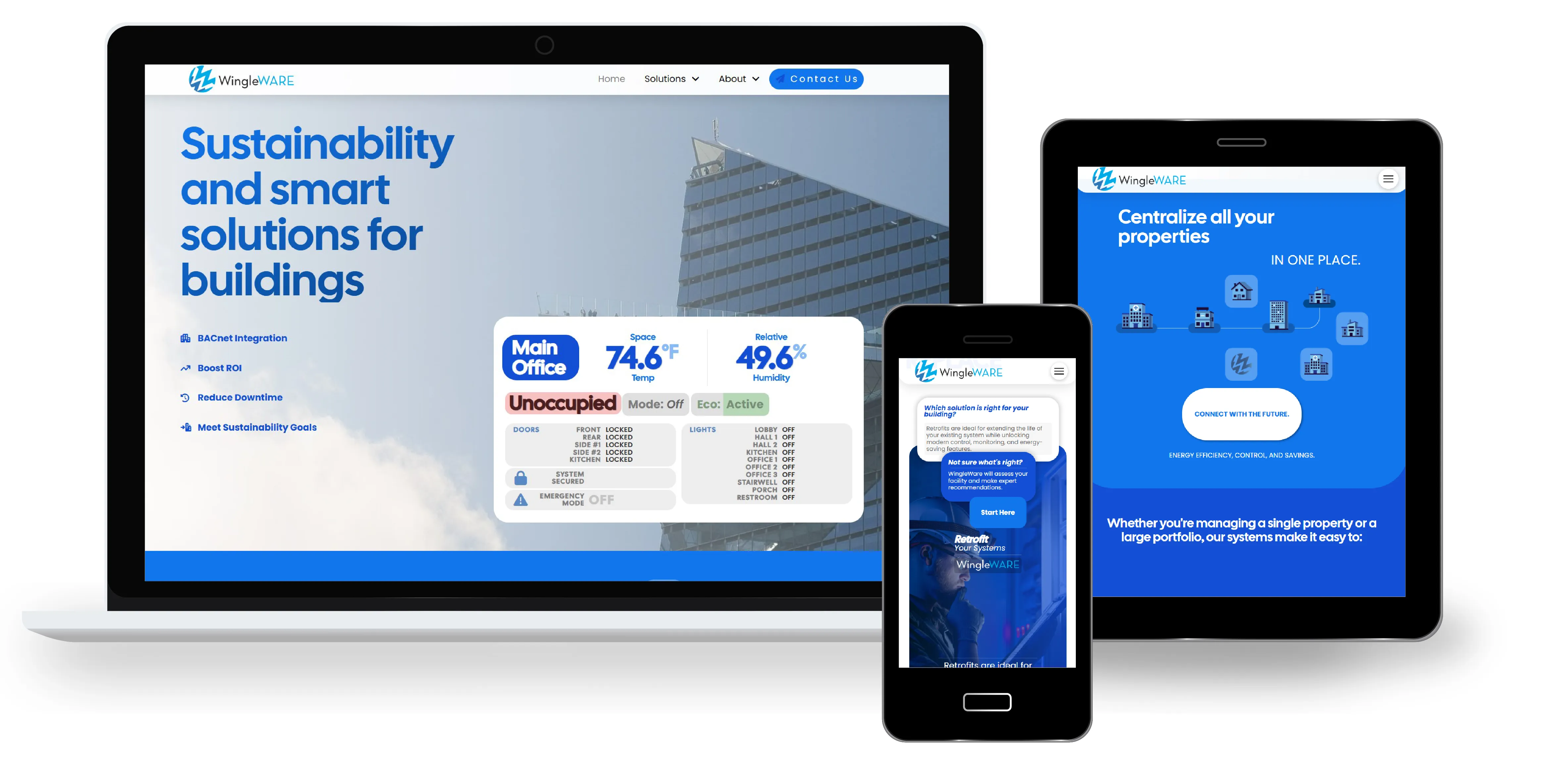 WingleWare website displayed on desktop, tablet, and mobile devices
